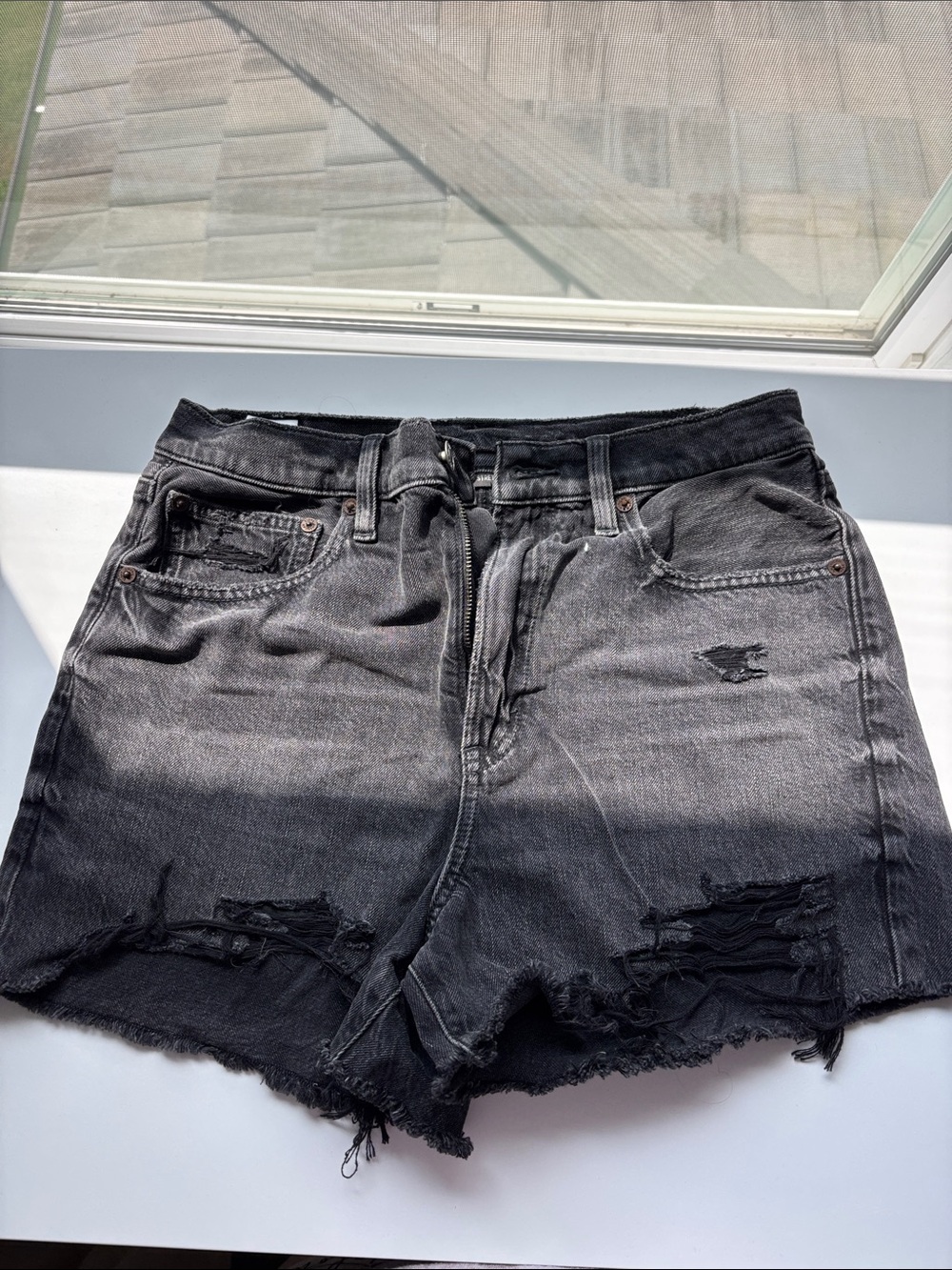 American Eagle Outfitters Black Distressed Denim Cutoff Shorts